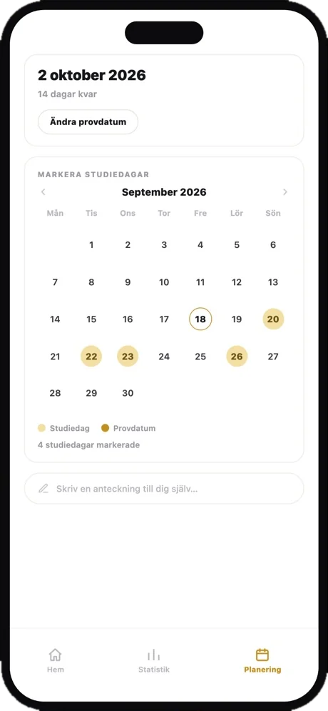 HP Klar planering med provdatum och kalender för studiedagar